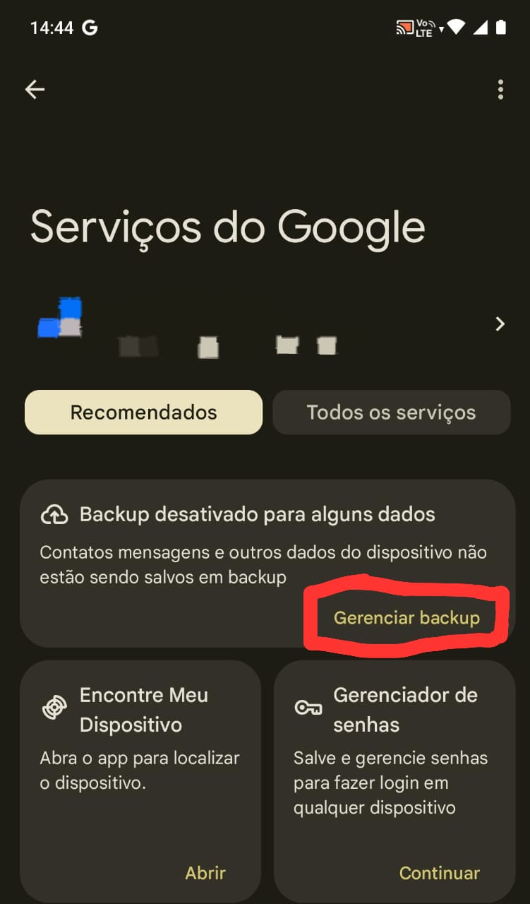 Backup no Android - Passo 1