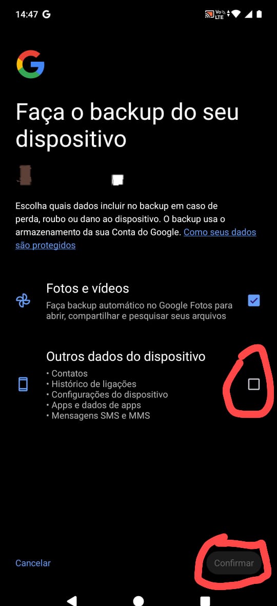 Backup no Android - Passo 2